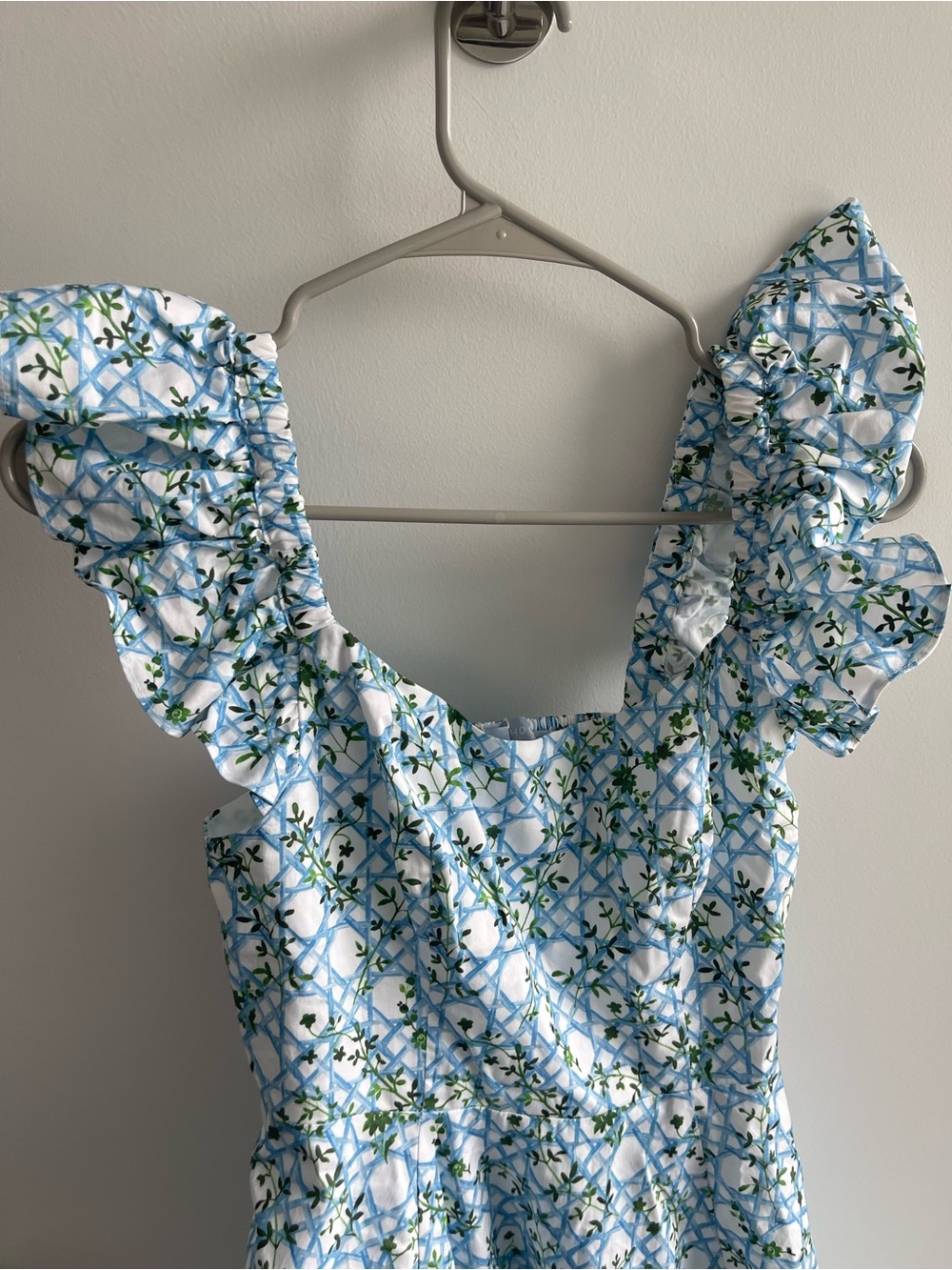 Hill House The Daphne Blue Floral Ruffle Sleeve Midi Dress - Picture 3 of 6